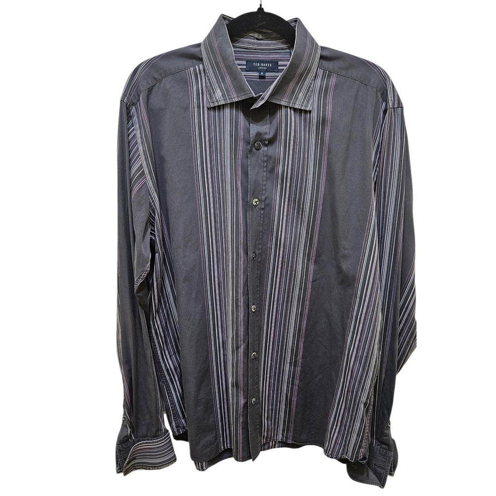 Ted Baker Striped Button Up Dress Shirt Long‎ Sleeve Career Casual Size 5 (LG)